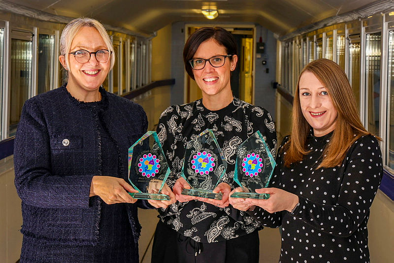 Charlotte Colesby, Charlotte Shillito and Jen Cartwright with their awards