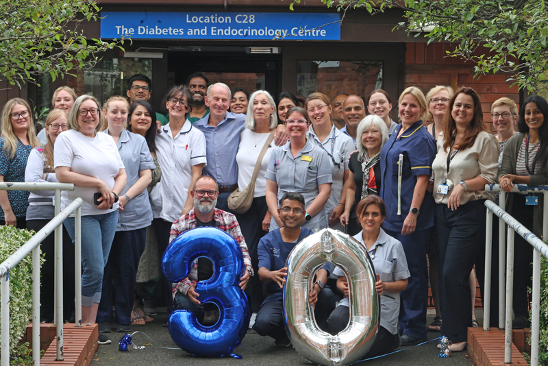 Staff outside the Diabetes and Endoscopy Centre celebrating its 30th Anniversary