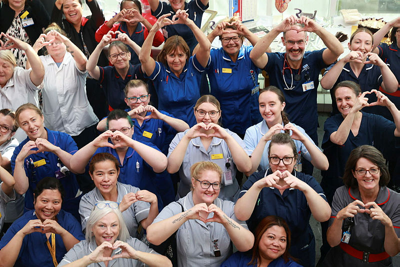 Staff celebrating the 20th anniversary of the Heart and Lung Centre today