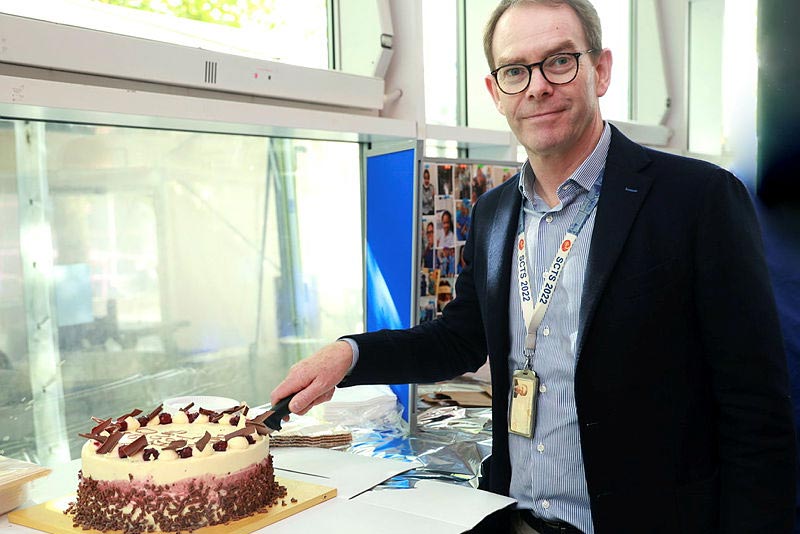 Dr Stephen Billing, Cardiologist Surgeon, who met his wife of six years Antonella Meraglia at the centre more than a decade ago, celebrating the anniversary with cake.